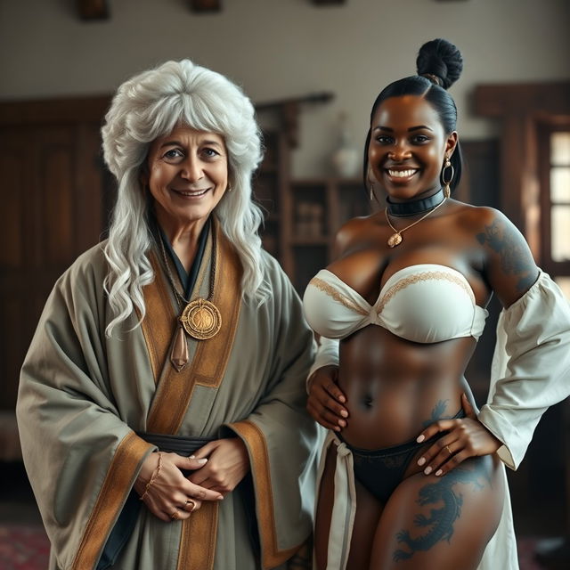 In a medieval room, a scene is set with rich details