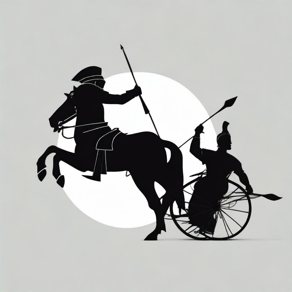 Adjust the image to show the black silhouette of the Roman centurion riding his chariot, brandishing a spear and facing forward.