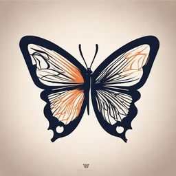 Create an image of a logo featuring a butterfly, styled with distinctive line Drawing.