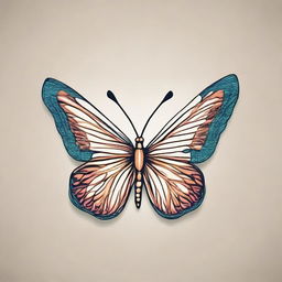 Create an image of a logo featuring a butterfly, styled with distinctive line Drawing.