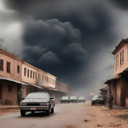 This is a high-quality digital art image capturing a poignant scene in a Hausa Neighbourhood