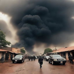 This is a high-quality digital art image capturing a poignant scene in a Hausa Neighbourhood