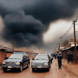 This is a high-quality digital art image capturing a poignant scene in a Hausa Neighbourhood