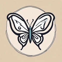 Create an image of a logo featuring a butterfly, styled with distinctive line Drawing.