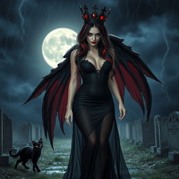 A photographic image showcasing a very beautiful, innocent, curvy, sexy girl with very long black, red, and silver hair flowing elegantly around her