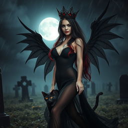 A photographic image showcasing a very beautiful, innocent, curvy, sexy girl with very long black, red, and silver hair flowing elegantly around her