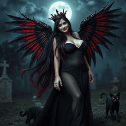 A photographic image of a very beautiful, innocent, curvy, sexy girl with extraordinarily long black, red, and silver hair that flows dramatically as she walks