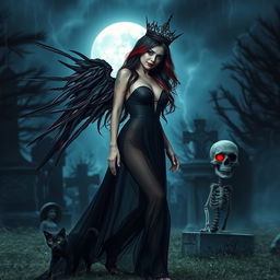 A photographic image of a beautiful, innocent, curvy, sexy girl with extraordinarily long black, red, and silver hair flowing elegantly as she walks