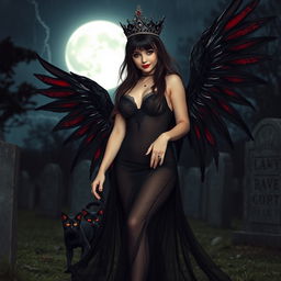 A photographic image of a beautiful, innocent, curvy, sexy girl with extraordinarily long black, red, and silver hair flowing elegantly as she walks