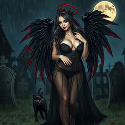 A photographic image of a beautiful, innocent, curvy, sexy girl with extraordinarily long black, red, and silver hair cascading around her