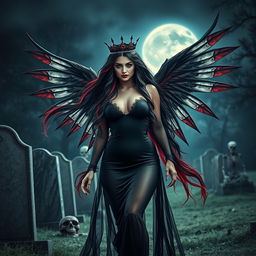 A photographic image of a beautiful, innocent, curvy, sexy girl with extraordinarily long black, red, and silver hair flowing elegantly