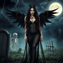 A photographic image of a very beautiful, sexy, innocent, curvy girl with exceptionally long black, red, and silver hair cascading down her back