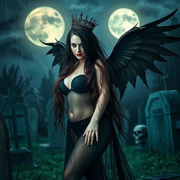 A photographic image of a very beautiful, sexy, innocent, curvy girl with long flowing black, red, and silver hair that cascades down her back