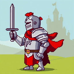 A knight in profile view, designed in an iconic 16x16 pixel art style