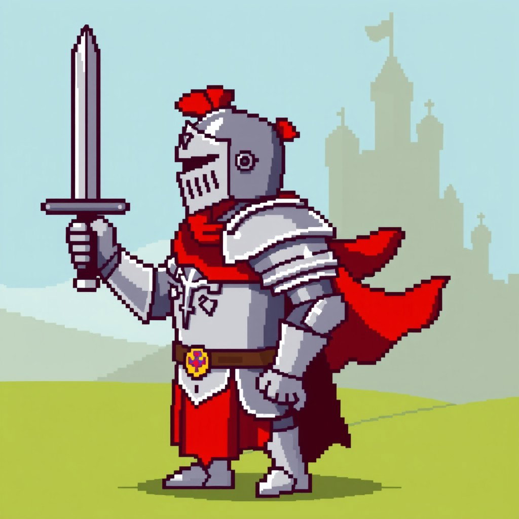 A knight in profile view, designed in an iconic 16x16 pixel art style