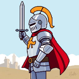 A knight in profile view, designed in an iconic 16x16 pixel art style