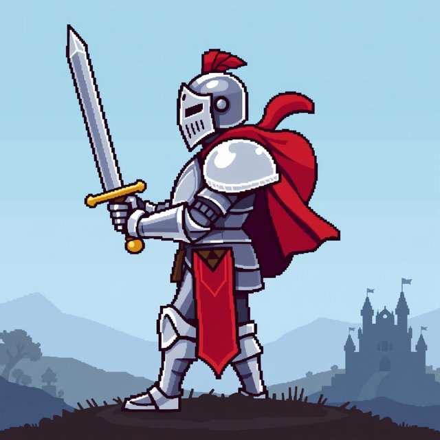 A knight in profile view, designed in an iconic 16x16 pixel art style