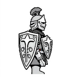 A knight depicted in a left-side profile view, created in a monochrome 16x16 pixel art style