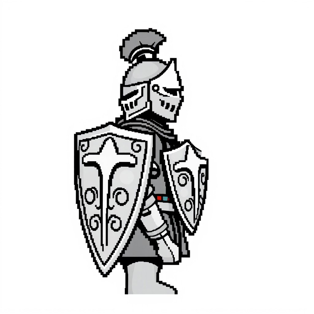 A knight depicted in a left-side profile view, created in a monochrome 16x16 pixel art style