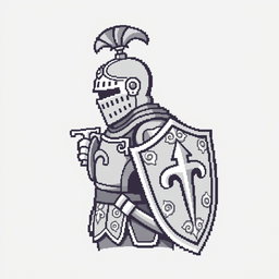 A knight depicted in a left-side profile view, created in a monochrome 16x16 pixel art style