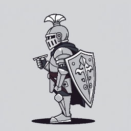 A knight depicted in a left-side profile view, created in a monochrome 16x16 pixel art style