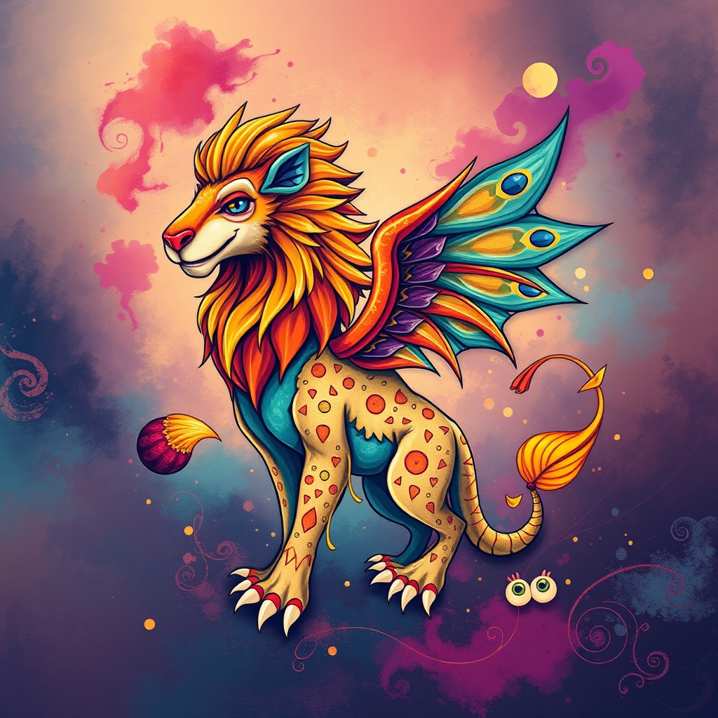 A unique and captivating design for a t-shirt featuring an imaginative illustration of a mythical creature that doesn't exist