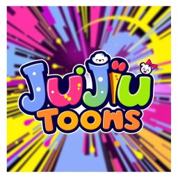 A vibrant and playful logo for a channel or social media platform named 'JuJu Toons'