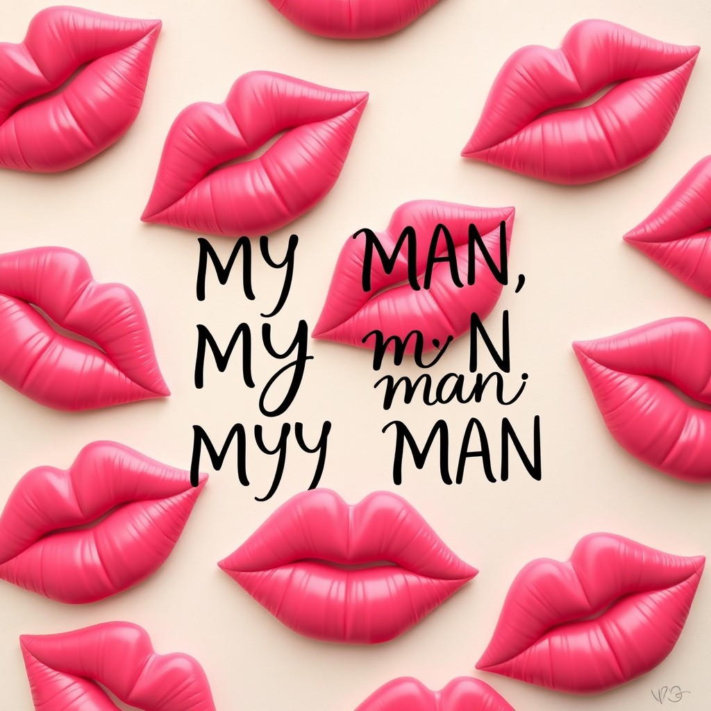 A romantic design featuring multiple closed lips in soft shades of pink and red, arranged in a visually appealing way