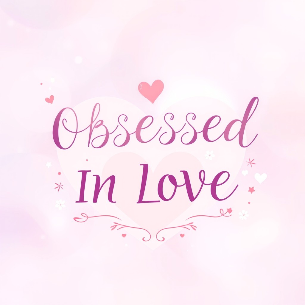 A romantic artwork featuring the phrases "OBSESSED" and "IN LOVE" prominently displayed in a beautiful, flowing script