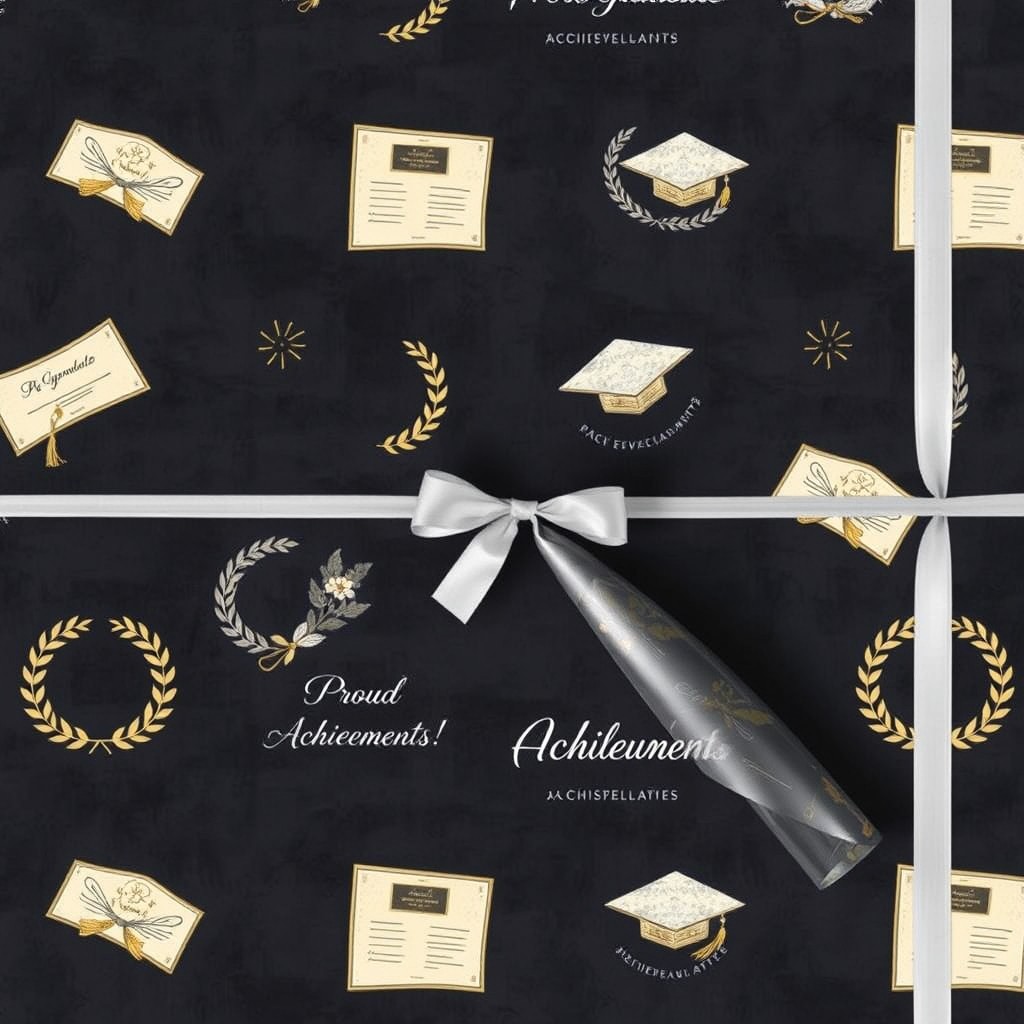 A sophisticated and elegant wrapping paper design featuring a degree theme