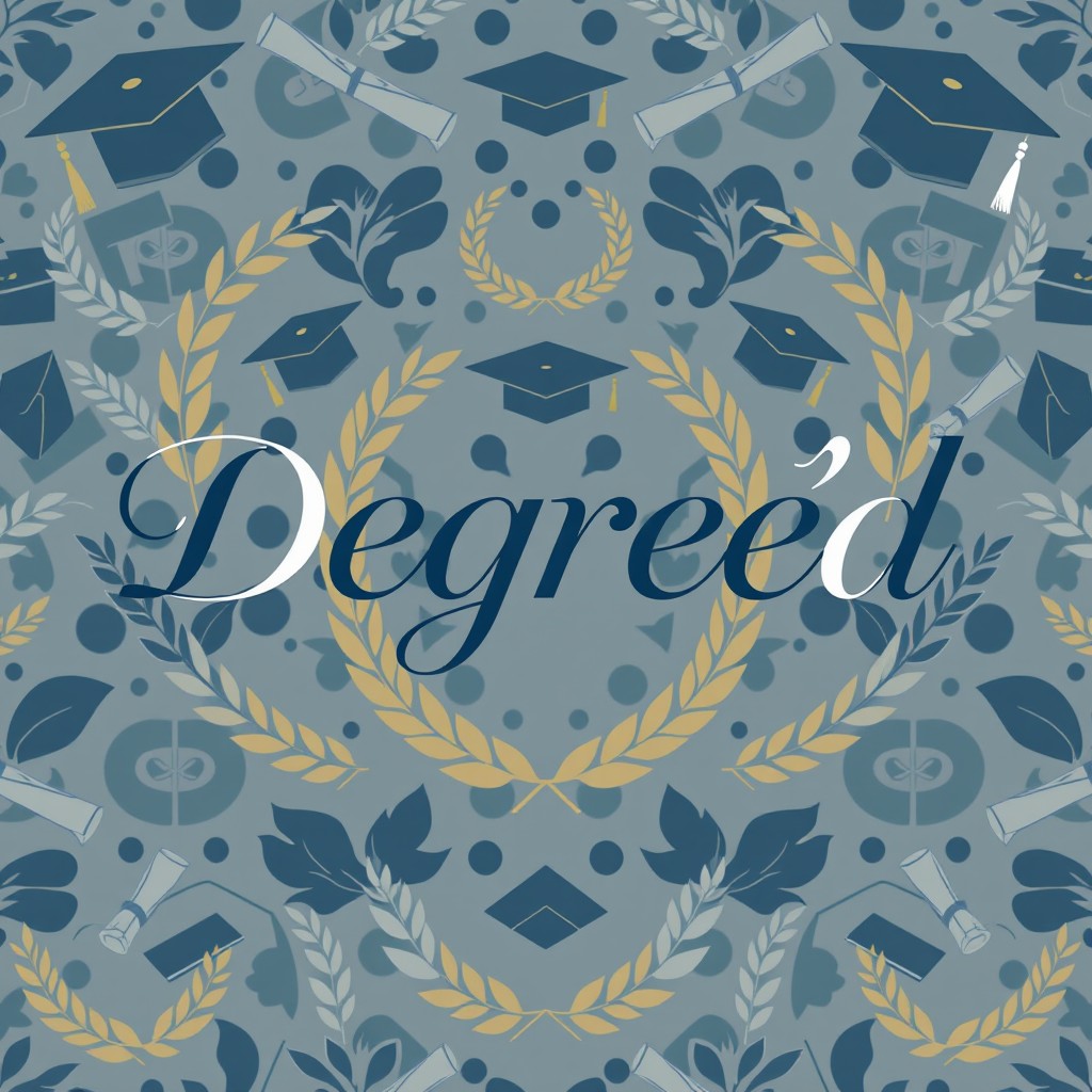 A stylish and modern graphic design of the word 'Degree'd' prominently displayed in an elegant font
