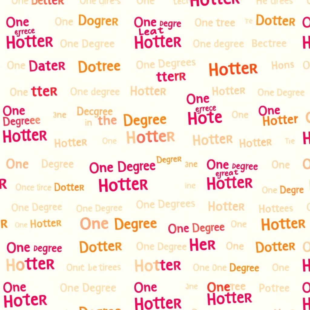 A festive wrapping paper design featuring the phrase 'One Degree Hotter' repeated in a fun and stylish manner