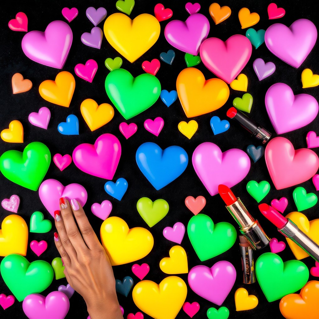 A visually captivating image featuring a black background adorned with a multitude of vibrant hearts