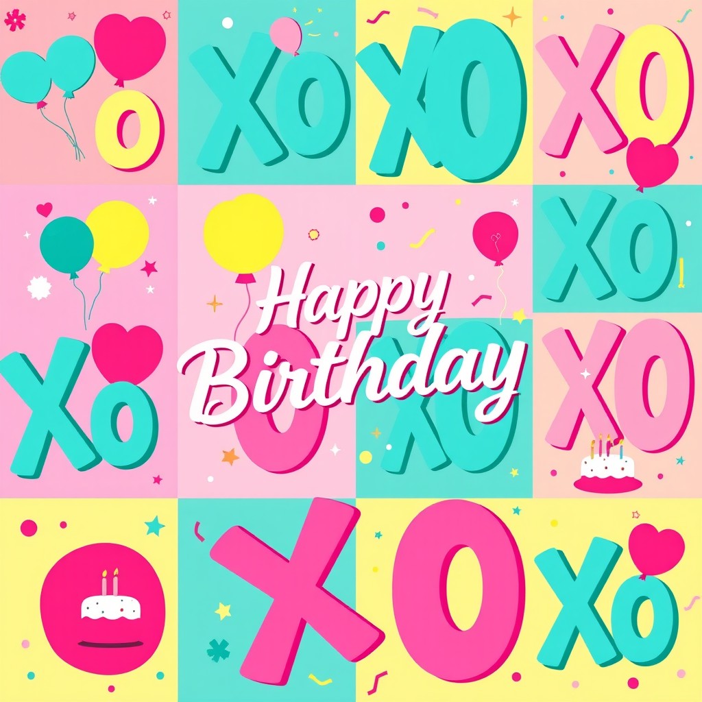 A vibrant and festive background showcasing multiple 'XO' patterns creatively arranged to spell out 'Happy Birthday