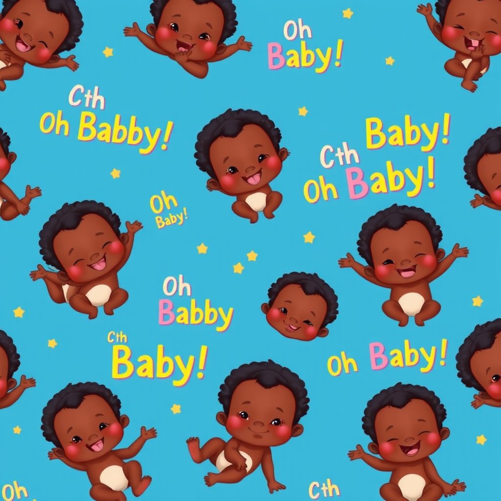 A vibrant design featuring multiple adorable black babies, each with joyful expressions, set against a rich blue background