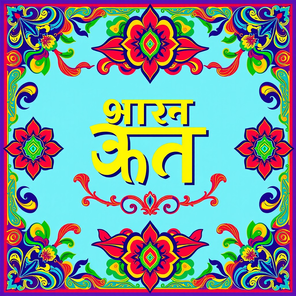 A vibrant and colorful project cover design inspired by Sanskrit motifs, featuring intricate patterns and stylish typography