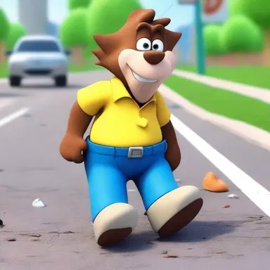 After a wild chase, the cartoon character collapsed on the ground, blear and panting for breath.