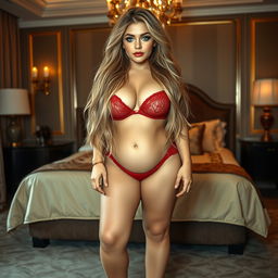 A full-length, head-to-toe photographic image of a very beautiful, pleasantly plump 21 year old woman with a seductively innocent aura