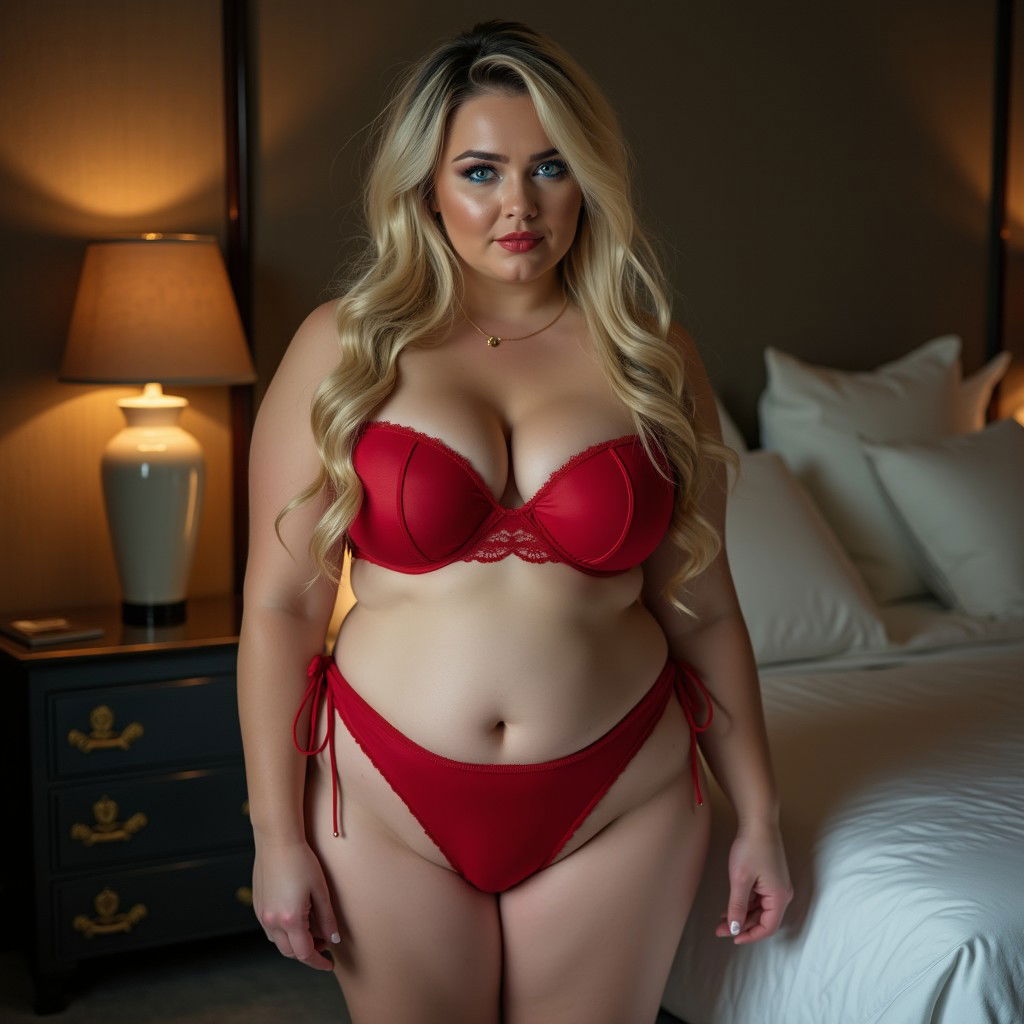 A full-length, head-to-toe photographic image of a very beautiful, pudgy plump 21 year old woman with a charmingly innocent appearance