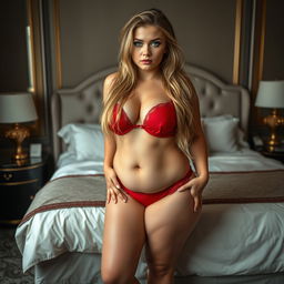 A full-length, head-to-toe photographic image of a very beautiful, pudgy plump 21 year old woman with a seductively innocent expression