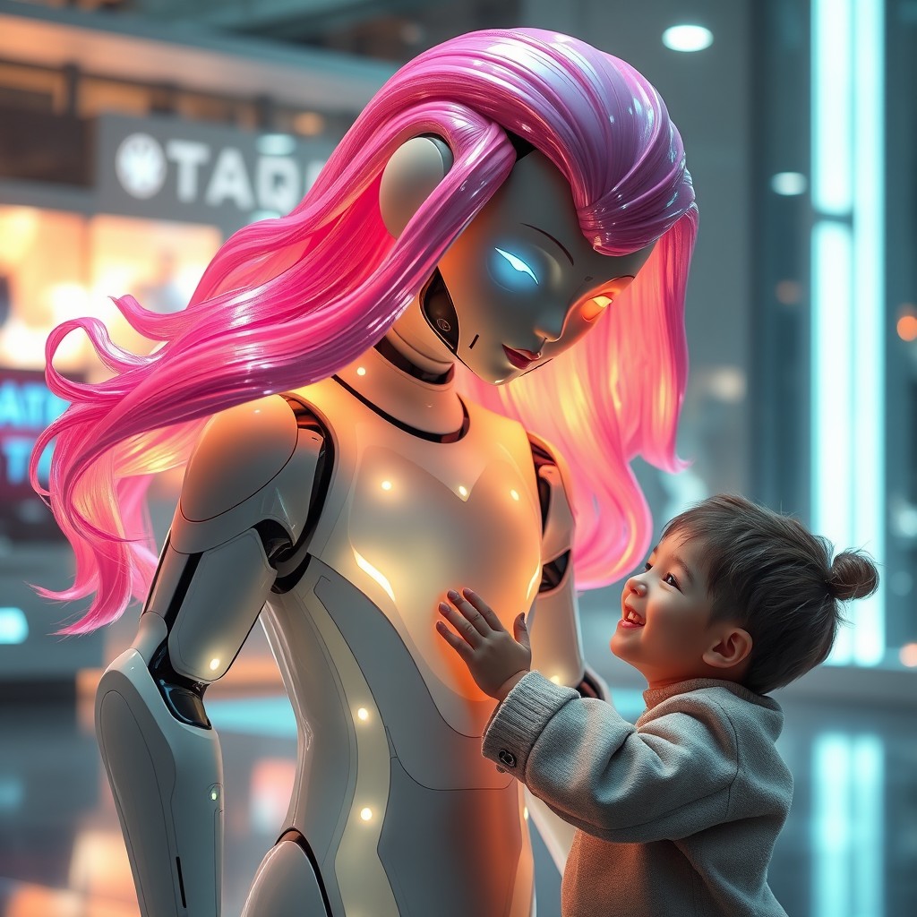 A futuristic scene featuring a friendly hologram of a humanoid figure, embodying the concept of a protective companion