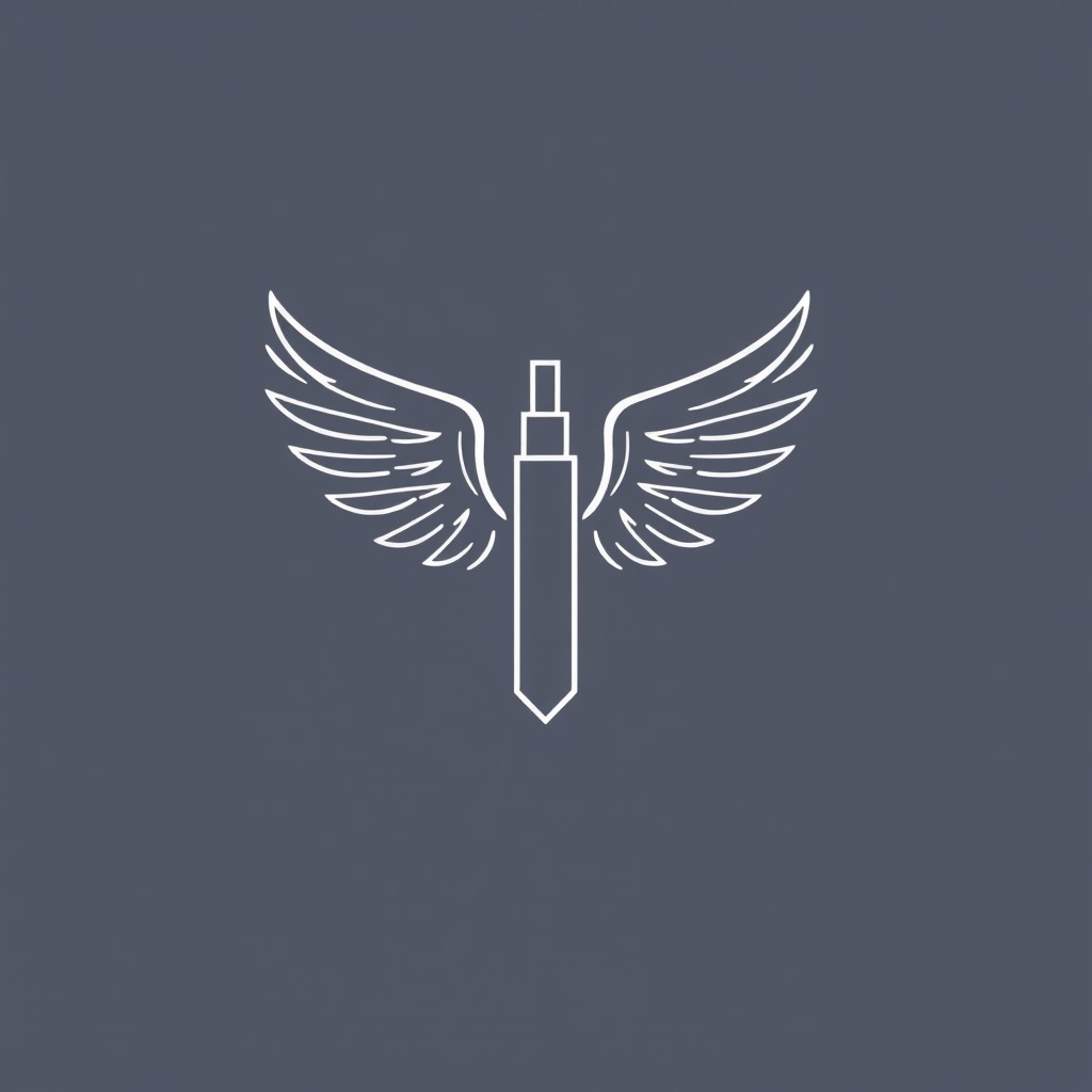 A modern minimalist logo design that elegantly combines the elements of a vape and wings, portrayed in a refined minimalist line style