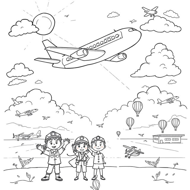 A fun and engaging coloring page designed for a homeschool project themed around Aviation Day