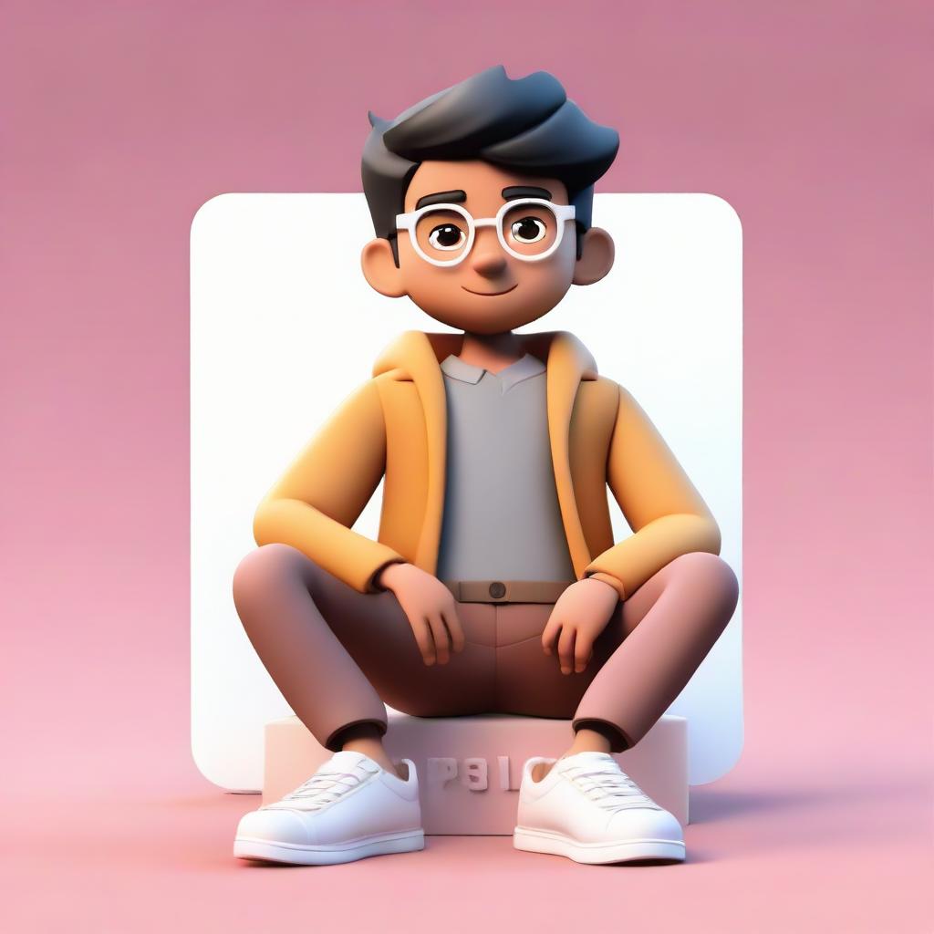 A 3D character of a stylish boy, sitting atop an Instagram logo, dressed in formal attire - a coat, shirt, chinos, and sneakers. The background is a social media profile page with the username 'SAIKRISH' and a coherent profile picture.