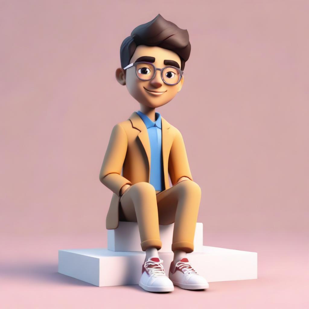 A 3D character of a stylish boy, sitting atop an Instagram logo, dressed in formal attire - a coat, shirt, chinos, and sneakers. The background is a social media profile page with the username 'SAIKRISH' and a coherent profile picture.