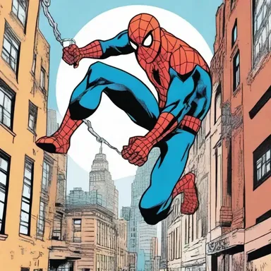 In the comic book 'Spider-Man', the web-slinging superhero frequently employs a grappling hook to navigate through the city.