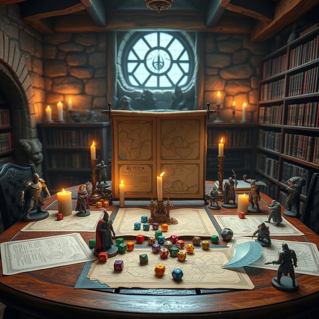 A detailed Dungeons & Dragons tabletop scene set in a fantasy medieval room