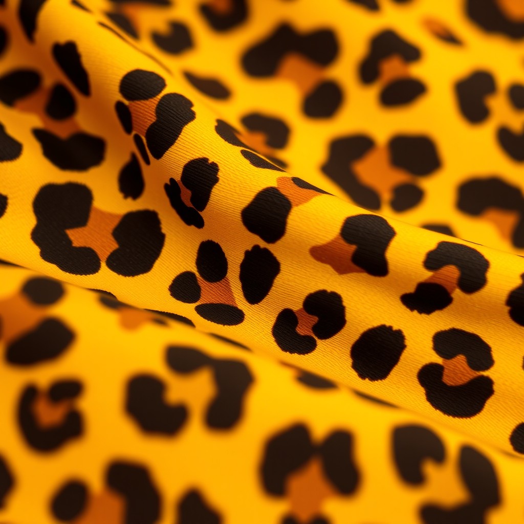 A stunning and stylish close-up of cheetah print fabric showcasing the iconic black spots on a warm golden-yellow background