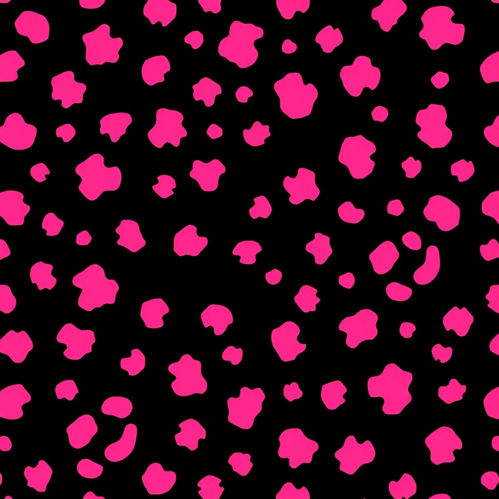 A bold and eye-catching design featuring pink and black cheetah spots scattered dynamically across a deep black background