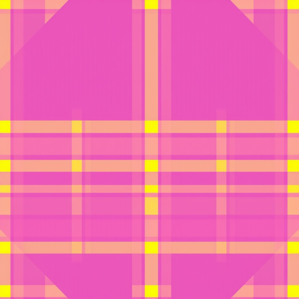 A charming and colorful design featuring a vibrant purple background adorned with a playful pink and yellow plaid pattern